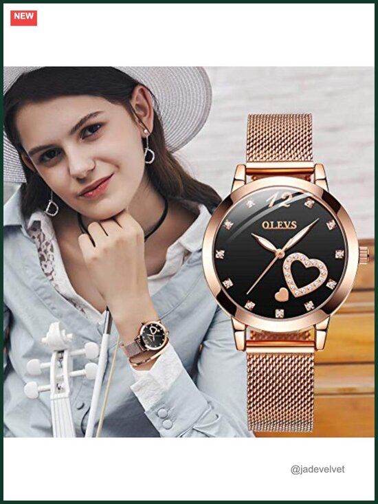 Women\'s Rose Gold Stainless Steel Mesh Watch with Bracelet Set